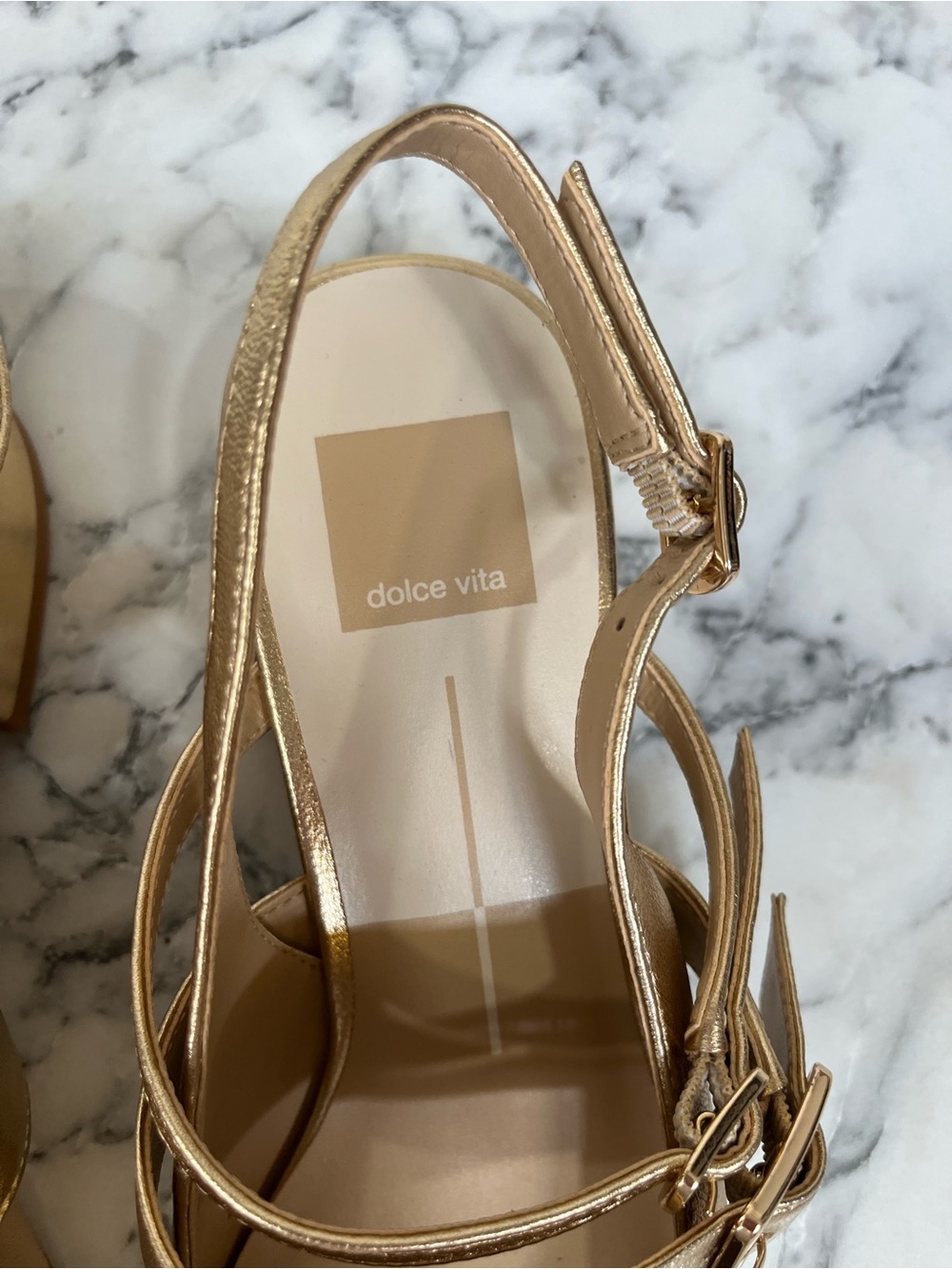 DOLCE VITA Crinkle Patent Leather Patsy Heels multi gold black cap top725 3j7 - Picture 12 of 15